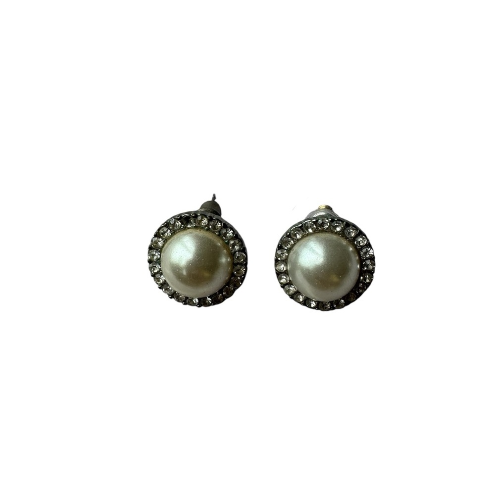 J Crew Elegant Pearl and Crystal Stud Earrings